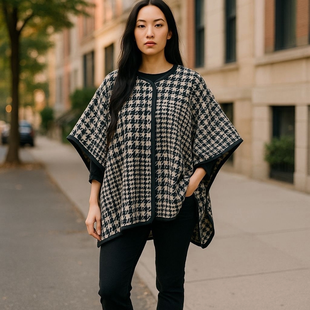 Talbots sz small houndstooth poncho sweater jacket